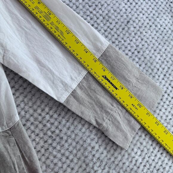 iLinen Top Womens M Beige Linen Colorblock Tunic Button Front Pockets Lagenlook - Picture 9 of 13